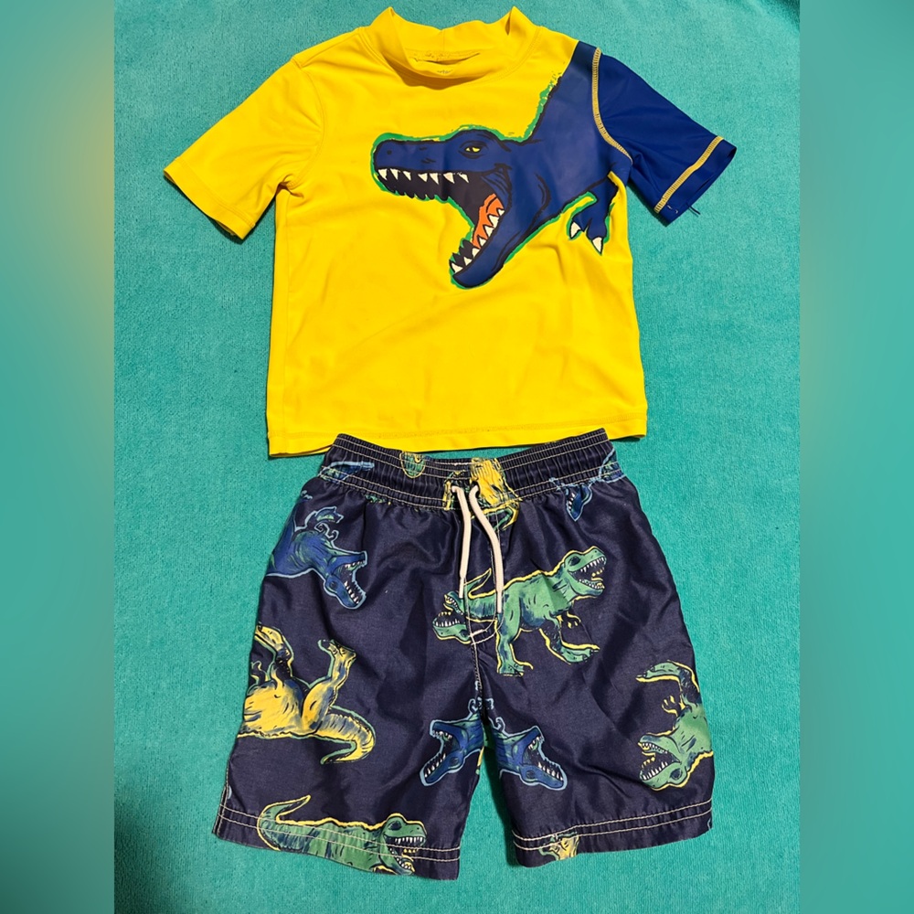 Carter's Blue and Yellow T-Rex swimsuit